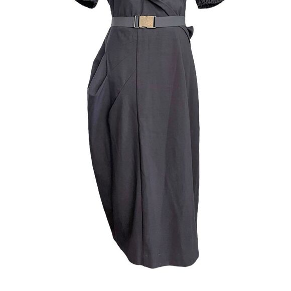 NUE BY SHANI Knit sleeve belted asymmetric Midi in Black Size 12 - Picture 4 of 10